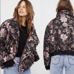 Free People Jacquard Floral Puffer Bomber Jacket